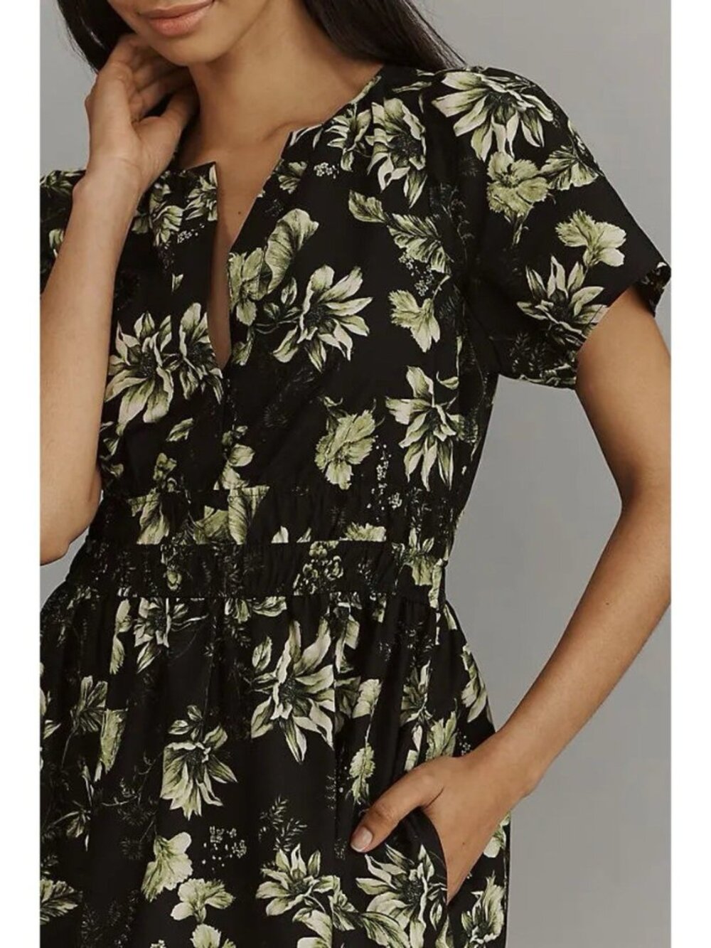 NEW Anthropologie Black Green Floral Somerset Dress Size M